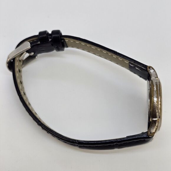 Seiko Women's Watch 24MM Gold Dial Gray Gold Case Black Leather Band New Battery - Picture 11 of 14